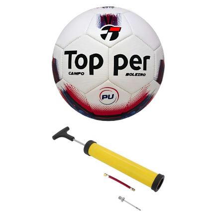 Bola Profissional Futebol de Campo Topper Boleiro Oficial PU Costurada + Bomba de Ar. em Oferta na Shopee