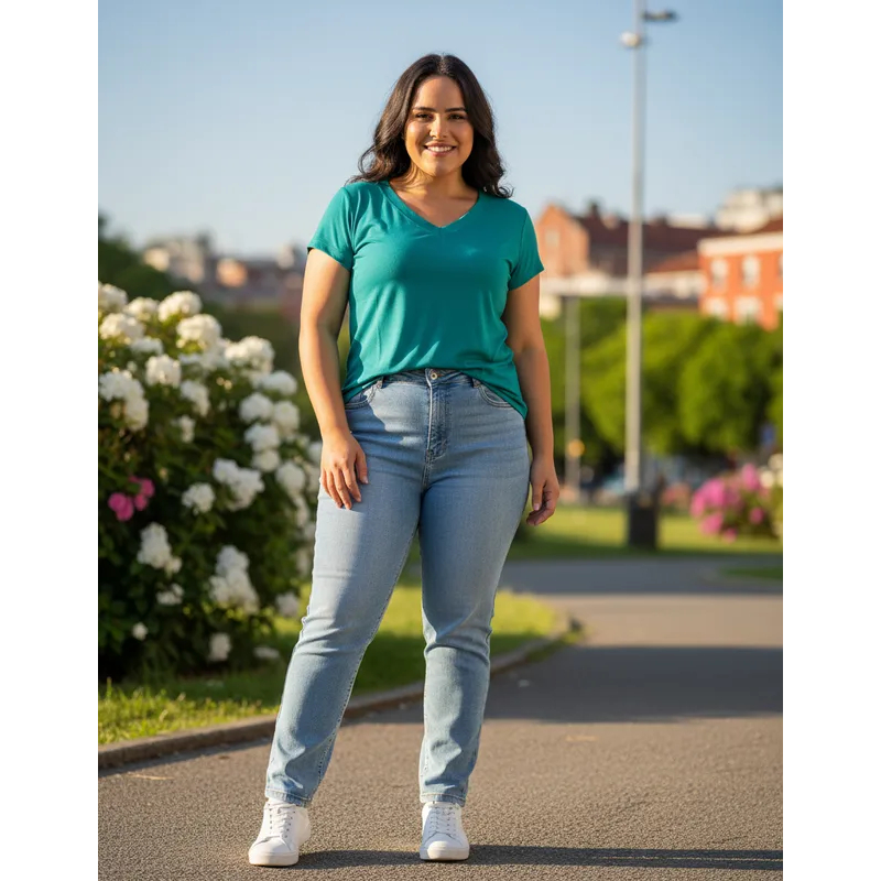 Blusa T-Shirt Plus Size Feminina Oversized, Camiseta Básica Viscolycra Lisa Gola V Cores Verão 2026