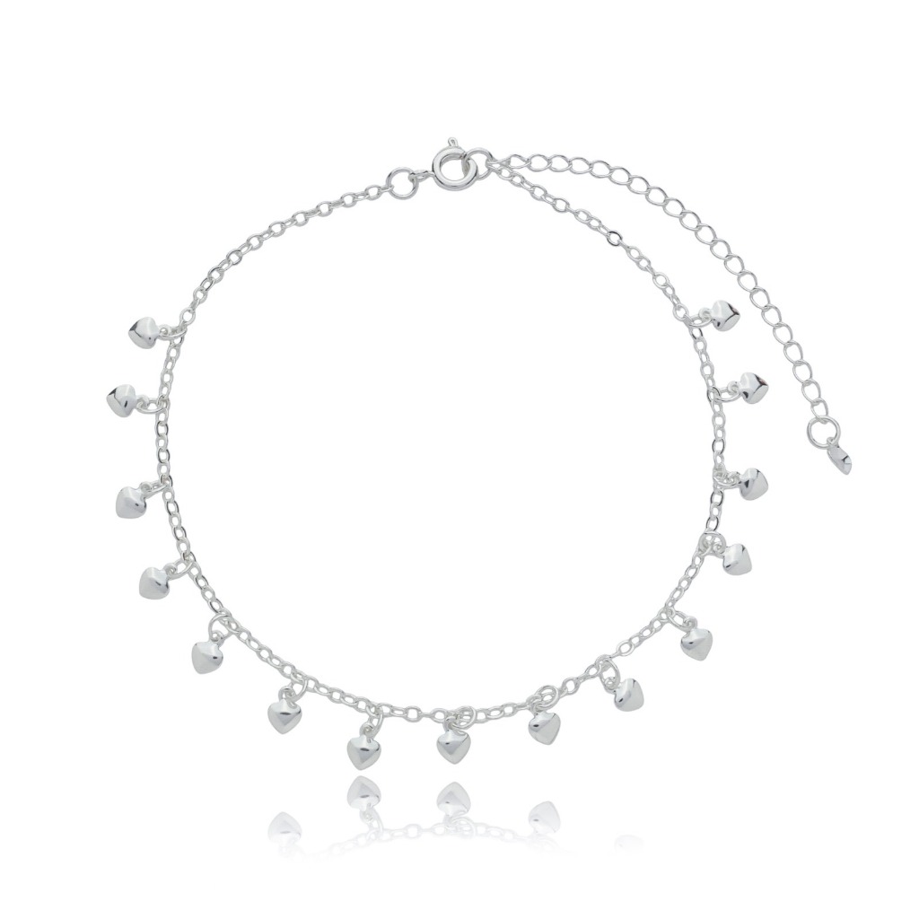 Tornozeleira corações à prata 925 em Oferta na Shopee