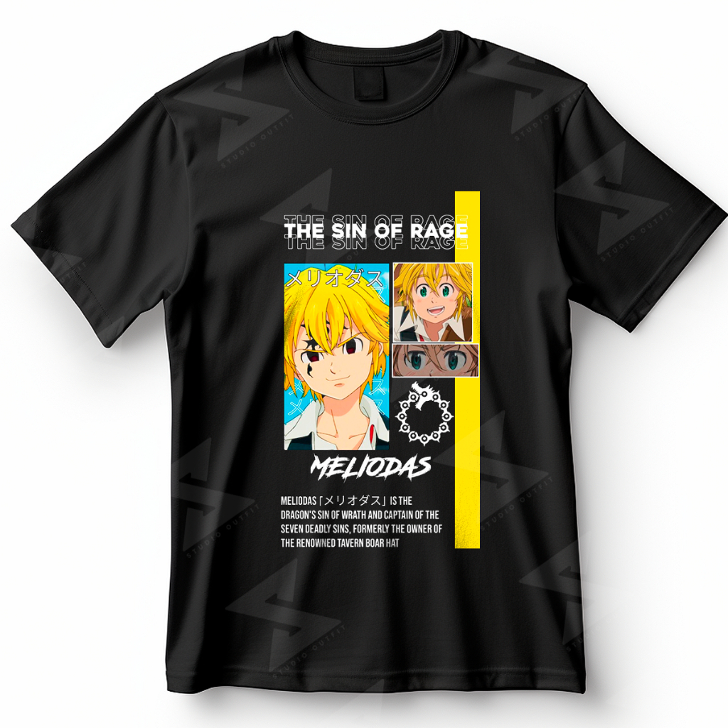 Camiseta Meliodas Nanatsu no Taizai Pecado da Ira Anime Blusa Camisa 100% Algodão