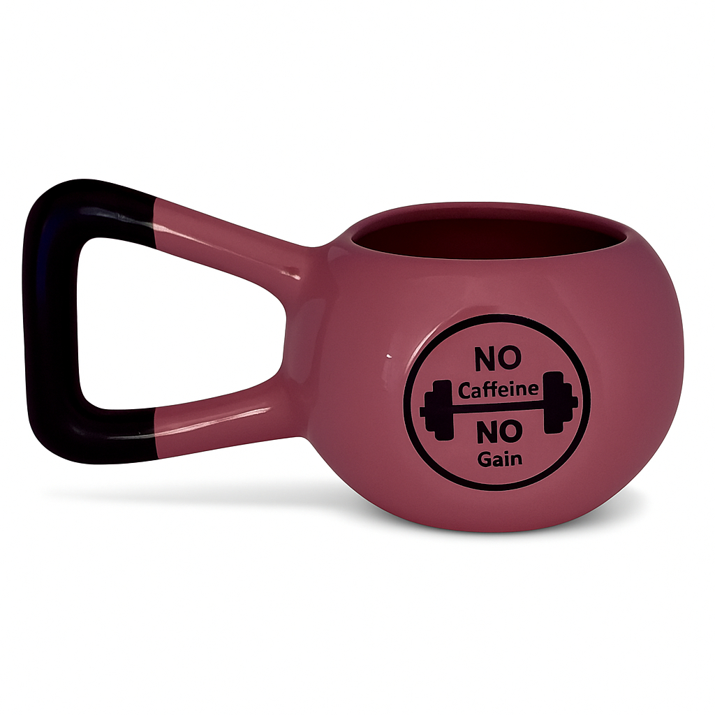 Caneca 3D Kettlebell Peso Academia Halteres Rosa Cerâmica Brilhante Esmaltada Alto Relevo Exótica