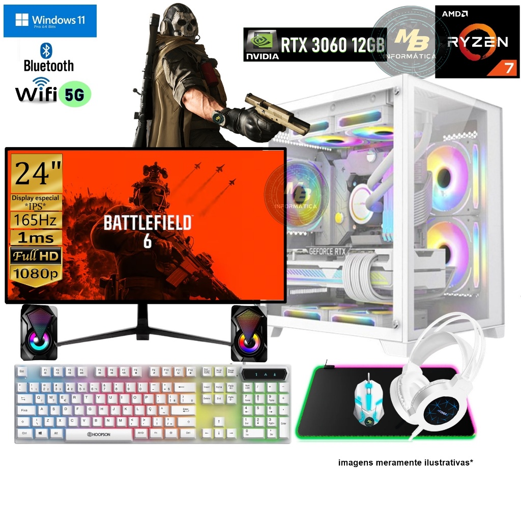 CPU Gamer completo Ryzen 7 5700X Extreme 2 + RTX 3060 12GB + 64GB DDR4 3200Mhz M