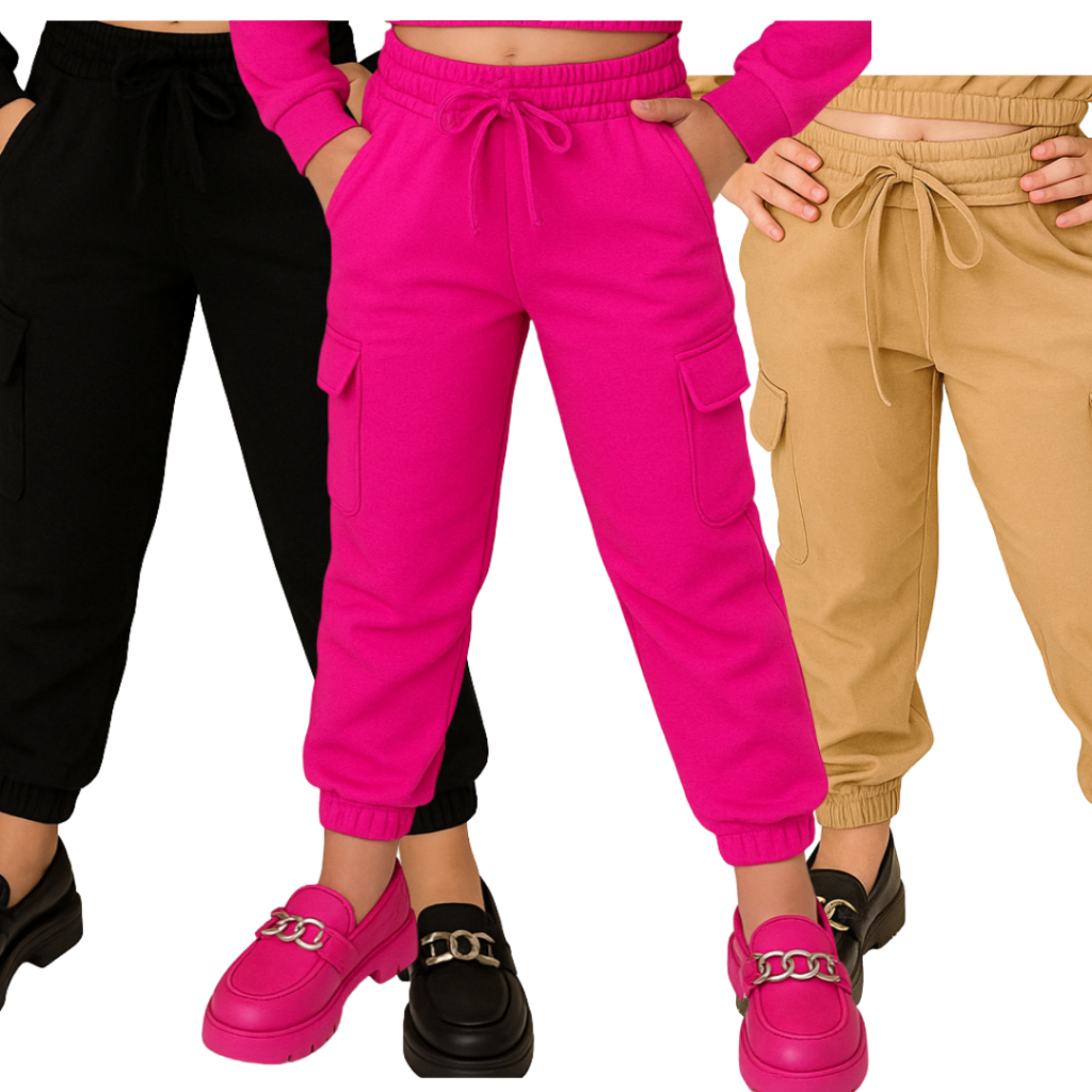 Calça Jogger Infantil Juvenil Feminina, Calça de menina Duna, Moda Bloguerinha, tendência.