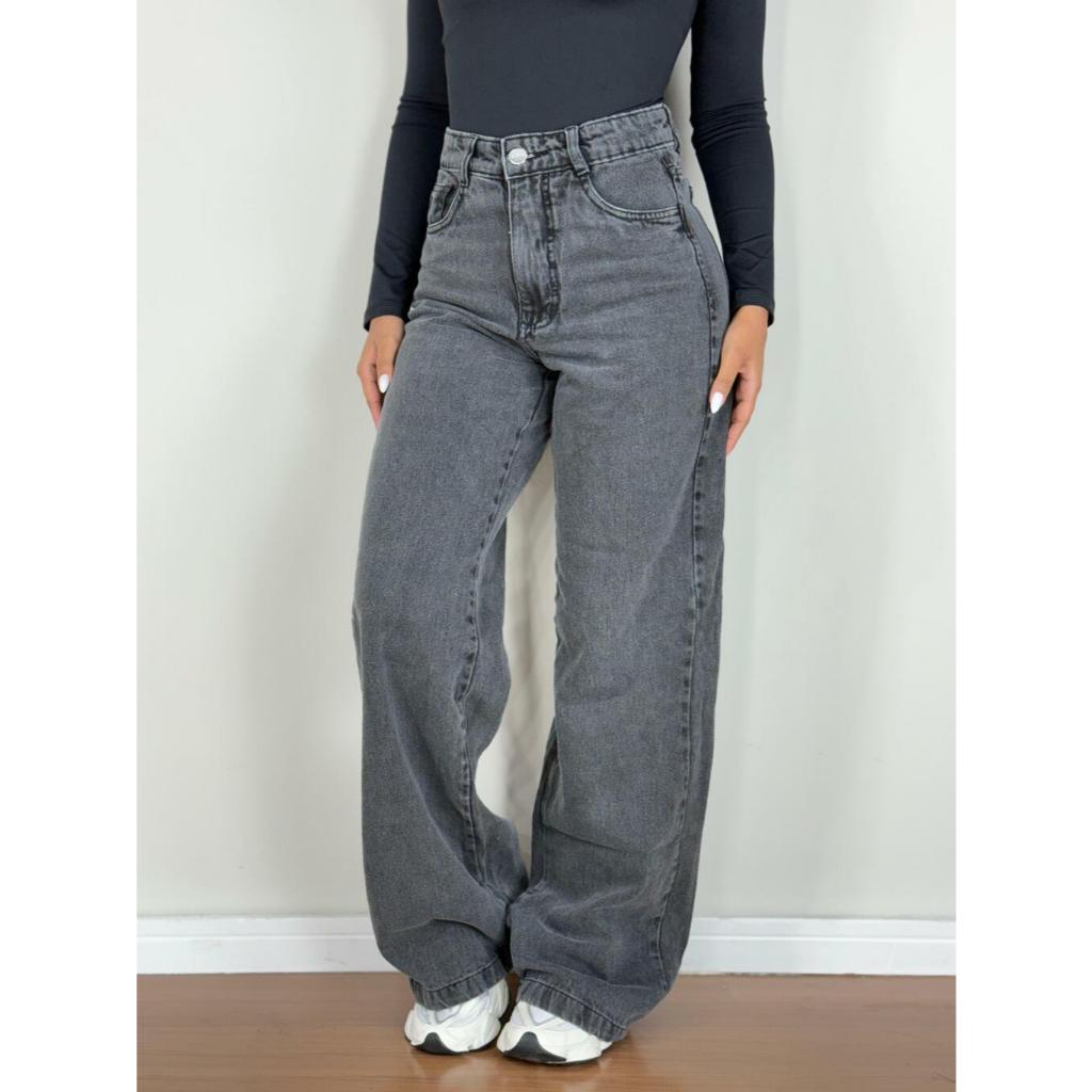 calça Jeans Feminina Wide Leg Cintura Alta Tecido Grosso muito bom Pantalona Linha Premium 100% Algodão em Oferta na Shopee