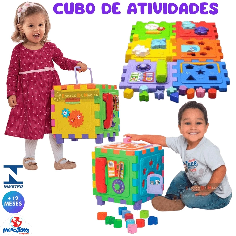 Cubo Educativo Didático Grande Gigante Varias Atividade Montessori 1 Ano, 2 Anos, 3 Anos - Cubo De Atividades