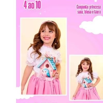 Conjunto princesa Feminino Infantil  Rosa casinha – Blusa + Short+Tiara | Confortável e Estiloso