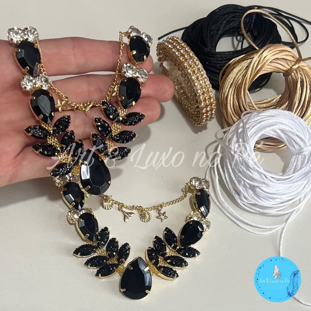 Kit Cabedal Sereia Preto Brilhante Com Pino Para Chinelos em Oferta na Shopee