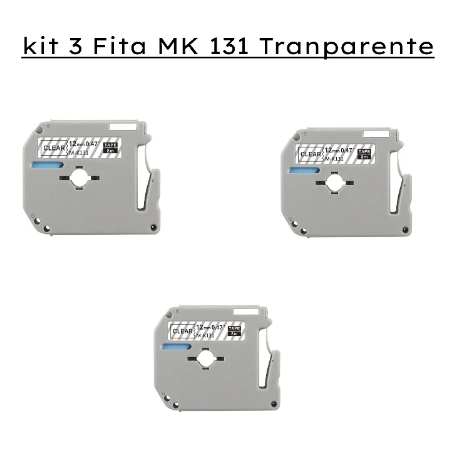 Kit 3 Fita Compatível Brother Mk-131 12mm Fita Rotuladora Cor Transparente Escrita Preta