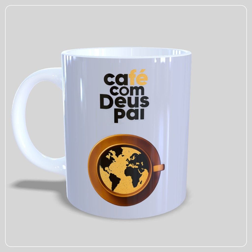 Caneca Personalizada  Café com Deus Pai Lançamento - Branco