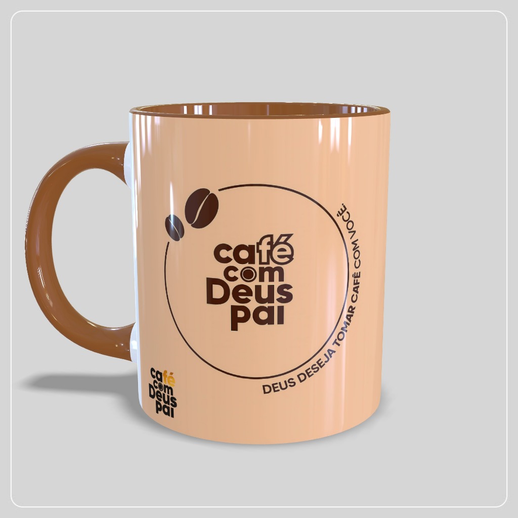 Caneca Personalizada  Café com Deus Pai Lançamento - Marrom