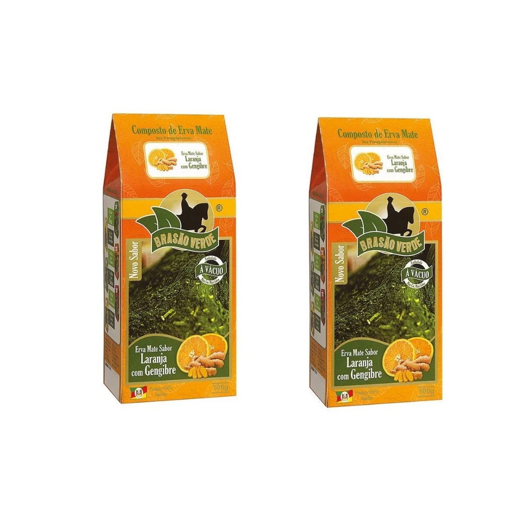 Kit 02 pcts Erva-mate Laranja com Gengibre Brasão Verde 500g cada