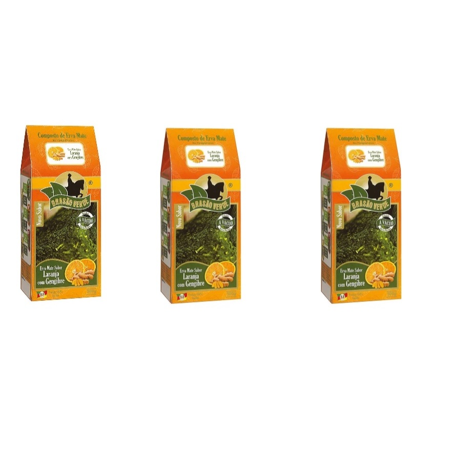 Kit 03 pcts Erva-mate Laranja com Gengibre Brasão Verde 500g cada