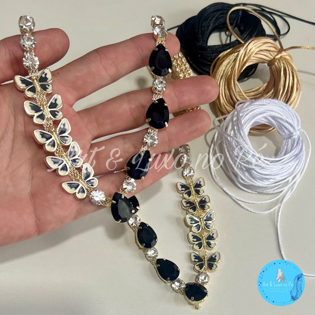 Kit Cabedal Borboletinhas Preto Com Pino Para Chinelos em Oferta na Shopee