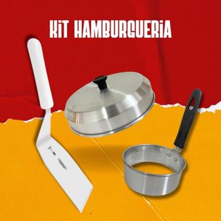Kit Hamburgueria com espátula, modelador de ovo, abafador de hambúrguer. em Oferta na Shopee