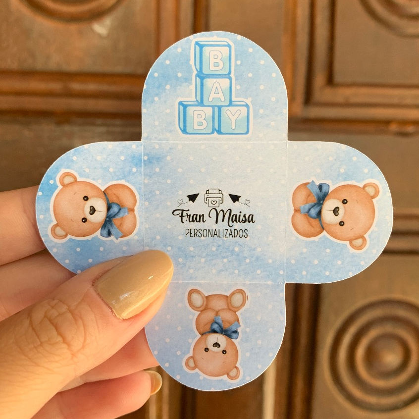 Envio em 24h Forminhas para Doces Ursinho Azul 4 Pétalas Festa Aniversário Personalizadas Chá bebê