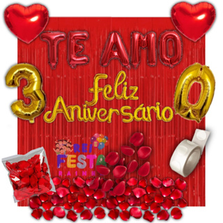 Kit Te amo, 2 Cortinas 2 Números, Balão Feliz Aniversário, Pétalas, Cola Gota, 2 Balões Coração, Tema Romântico,Surpresa em Oferta na Shopee