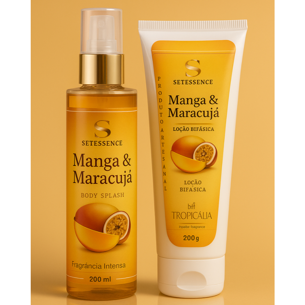Creme Hidratante Bifásico 200g + Body Splash 200ml com Brilho – Manga & Maracujá Setessence