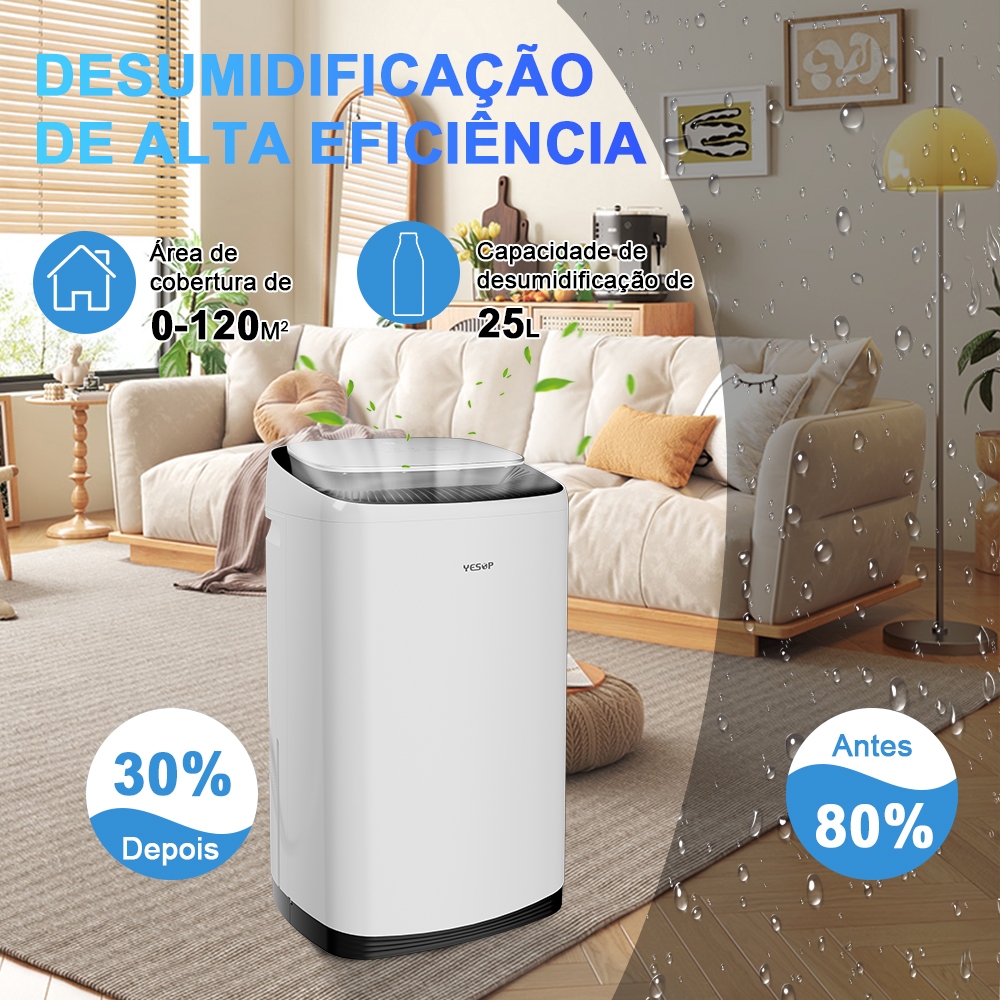 Desumidificador De Ar Compressor Desumidificadores Eletrico Desumidificador Industrial - 25L Purificação de 0-120㎡