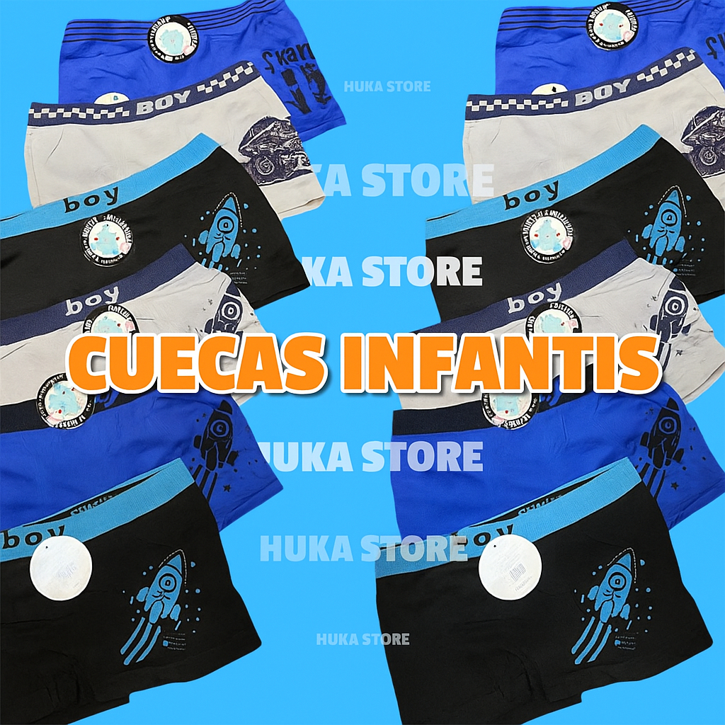 Kit 03 Cuecas Boxer de Crianca Tecido Microfibra Sem Costura Meninos Infanto Juvenil