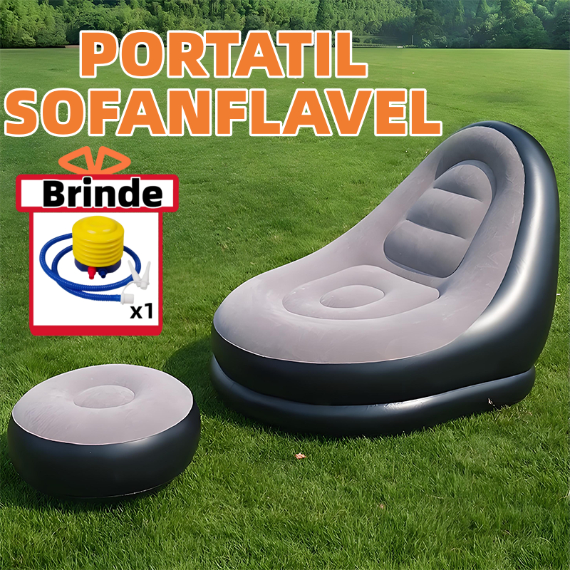 Conjunto Poltrona 3 em 1 com e Puff Inflável Ultra Lounge Portátil Descanso Preguiçoso Sofá Poltrona Camping beach sala