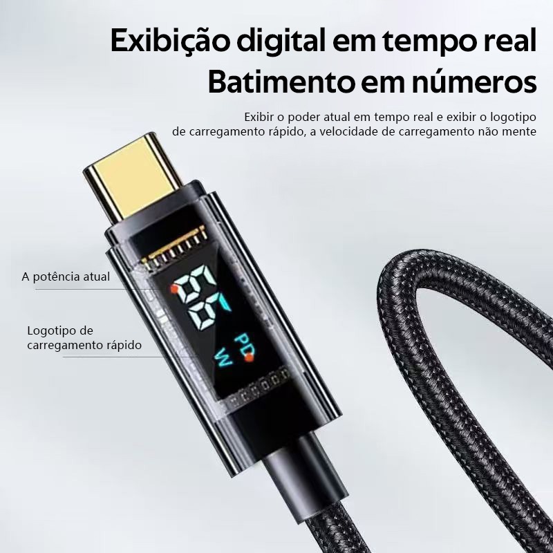 Carregador rápido original 100W PD com cabo de dados 66W USB tipo C com display digital LED -A2