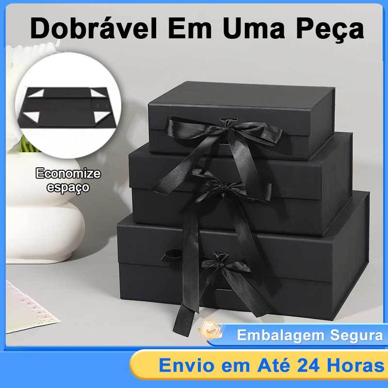 Caixa Rígida Cartonada Dobrável Com Fecho Magnético E Fita De Cetim Para Presente Três tamanhos em Oferta na Shopee