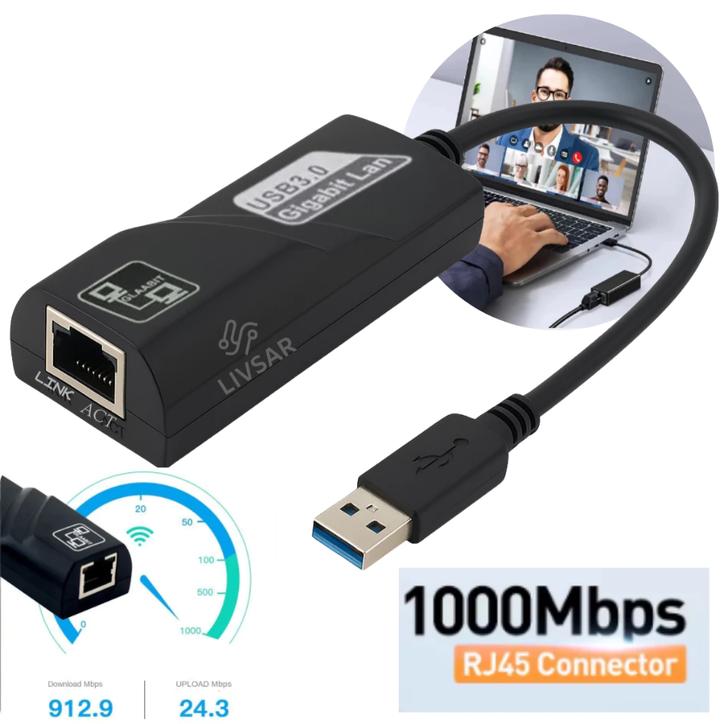Adaptador Ethernet USB USB3.0 10/100/1000Mbps Lan Para Type C 3.0Cabo De Rede MacBook PC Windows