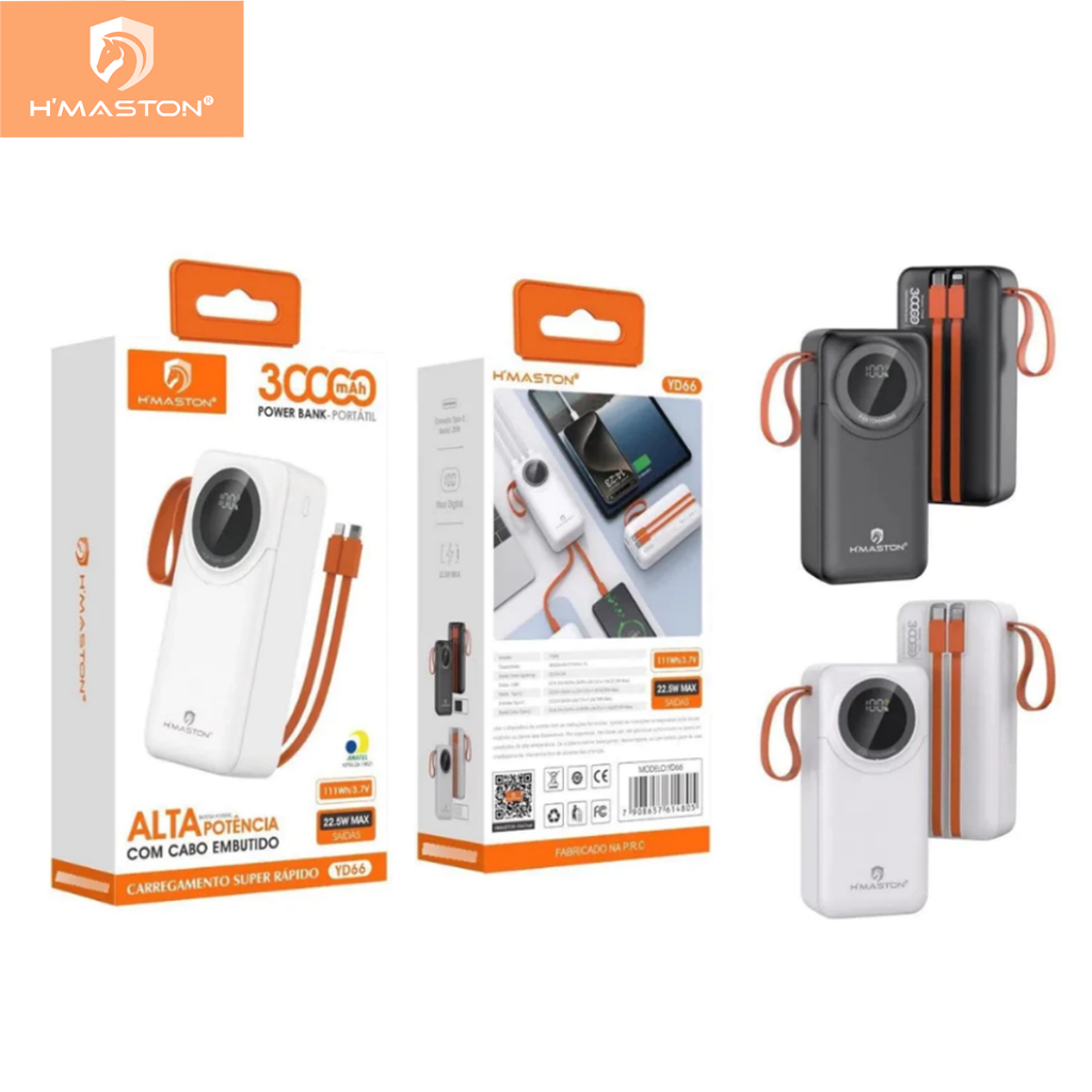 H'maston YD65/YD66 Carregador Power Bank 30000mah Pd 22,5W Rápido Com indicador LED inteligente em Oferta na Shopee