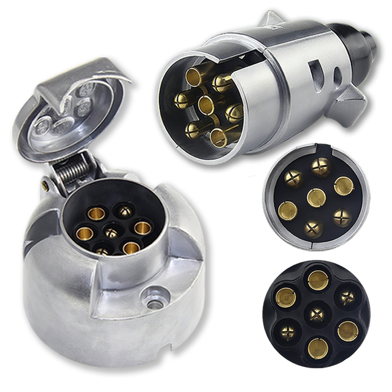 Kit Tomada Macho e Fêmea para Reboque/Carretinha - 6 Pinos - Conector Elétrico para Engate Cromado em Oferta na Shopee