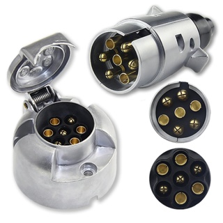 Kit Tomada Macho e Fêmea para Reboque/Carretinha - 6 Pinos - Conector Elétrico para Engate Cromado em Oferta na Shopee