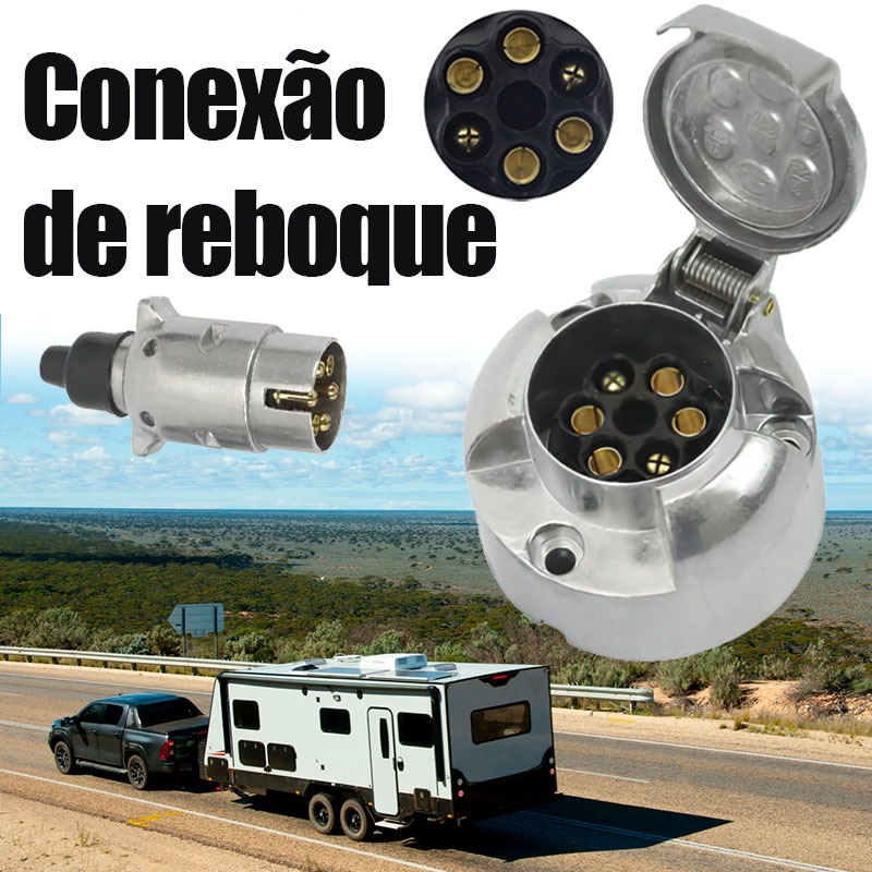 Kit Engate Reboque 6 Polos Carreta Carretinha Reboque Macho Femea Completo Cromado Alumino Polido em Oferta na Shopee