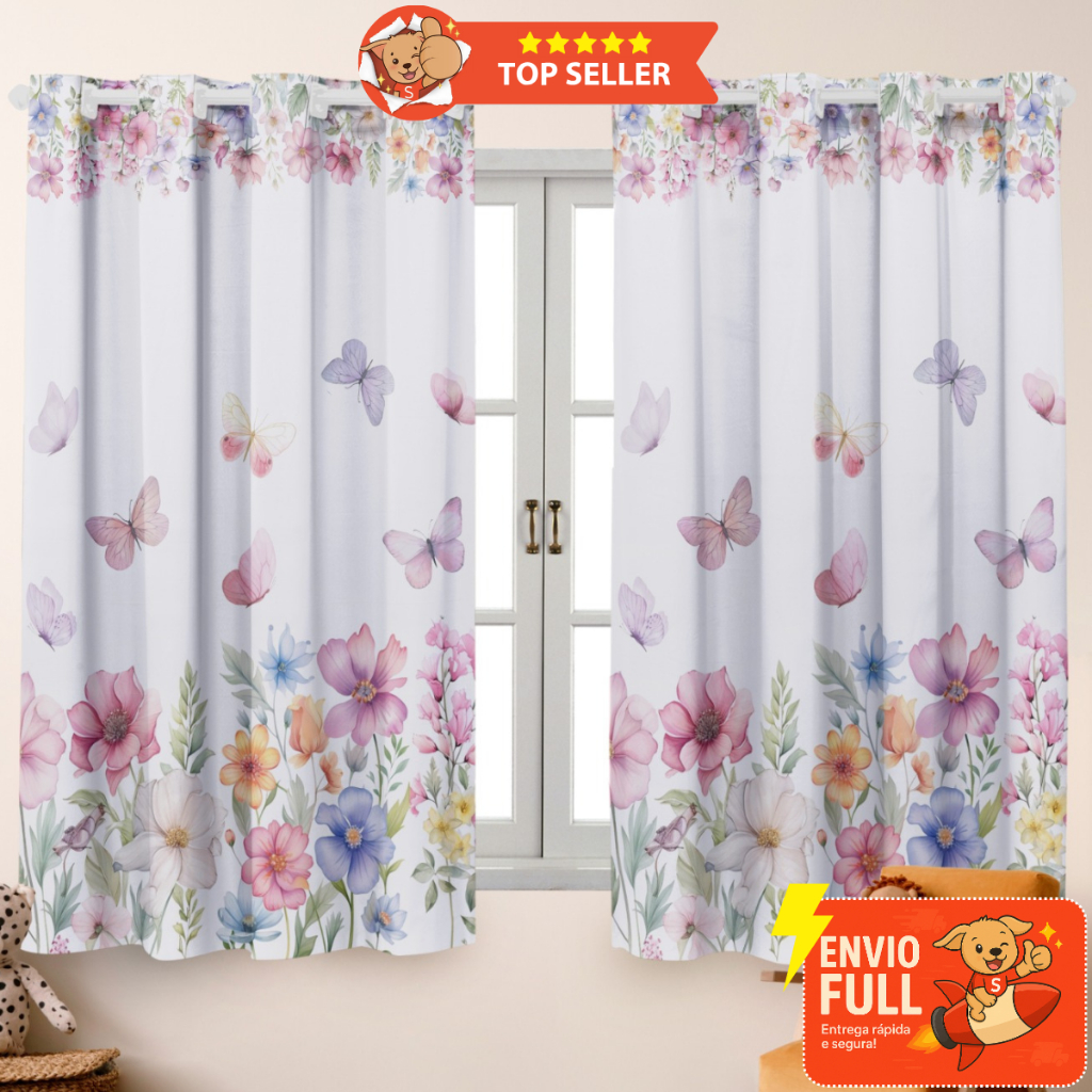 Cortina Infantil ENCANTO E CORES 2,00X1,50 Diversas Estampas (Menina, Menino, Quarto, Decoração) em Oferta na Shopee