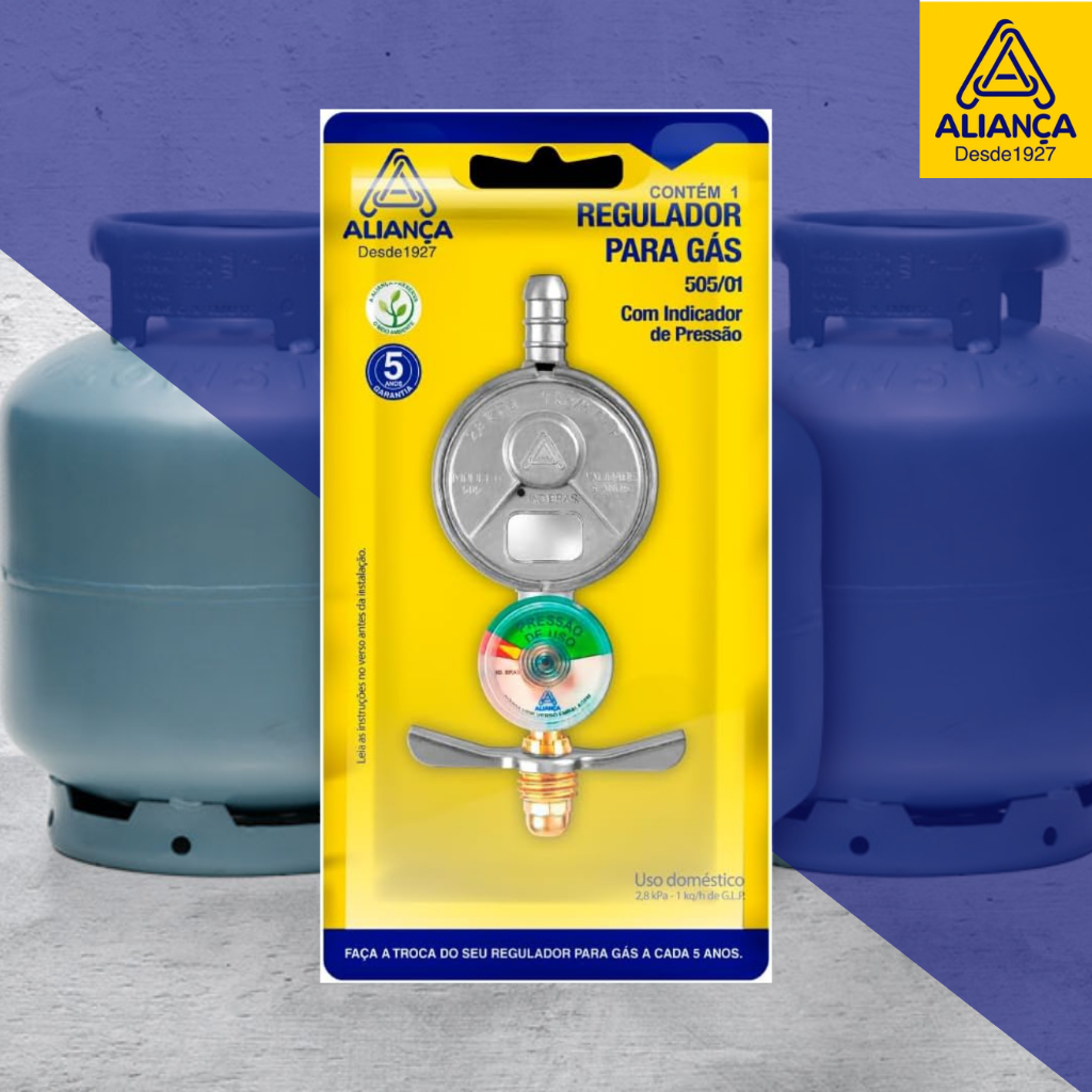 Registro Regulador de Gás Aliança com Manômetro 505/01 Válvula Botijão 13kg