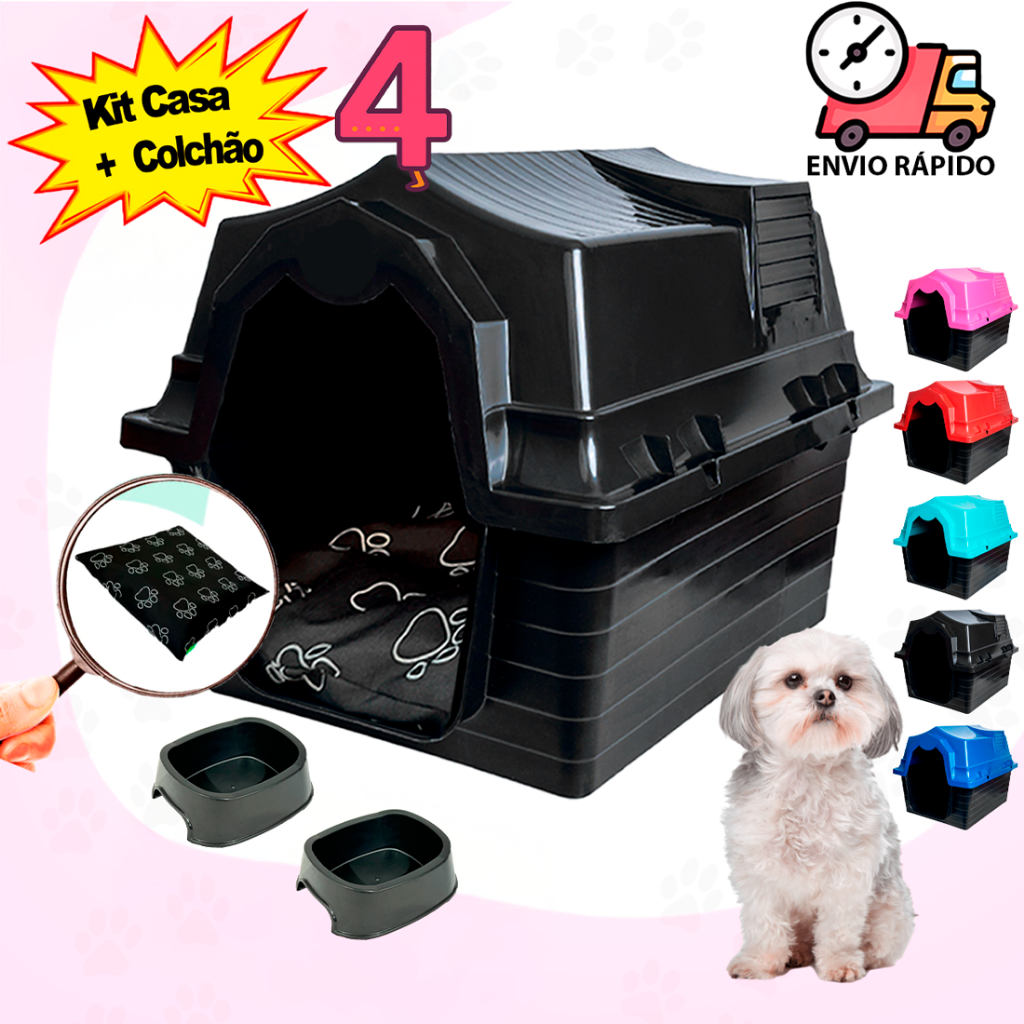 Casinha de Cachorro N4 + Comedouro Bebedouro 2 Em 1 Caminha Para Cachorro Casa Cachorro