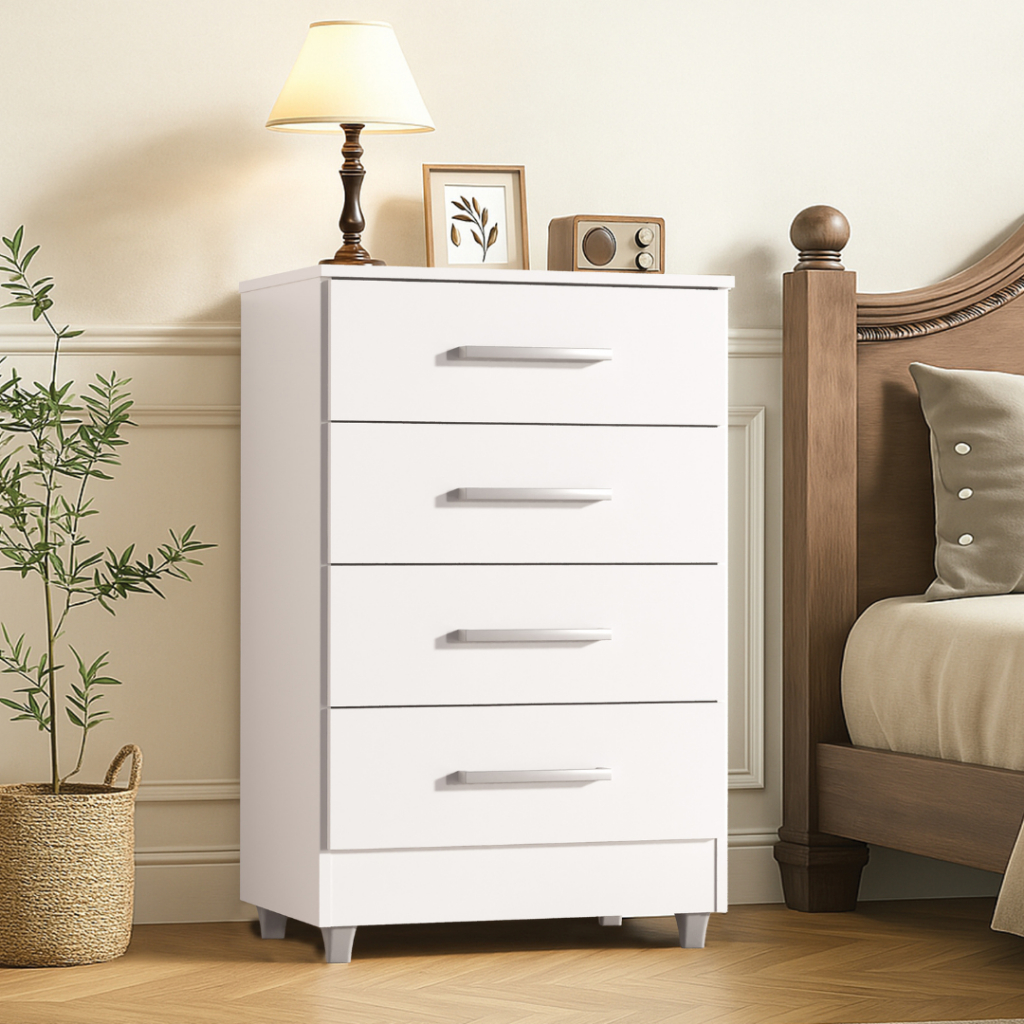 Comoda Flavia 4 Gavetas com Pés em Oferta na Shopee