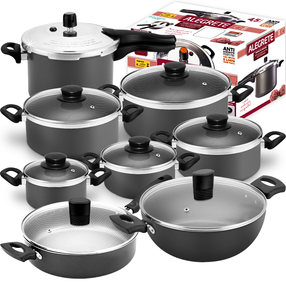 Jogo De Panelas Antiaderente Grossas + Pressão 4,5l & Wok