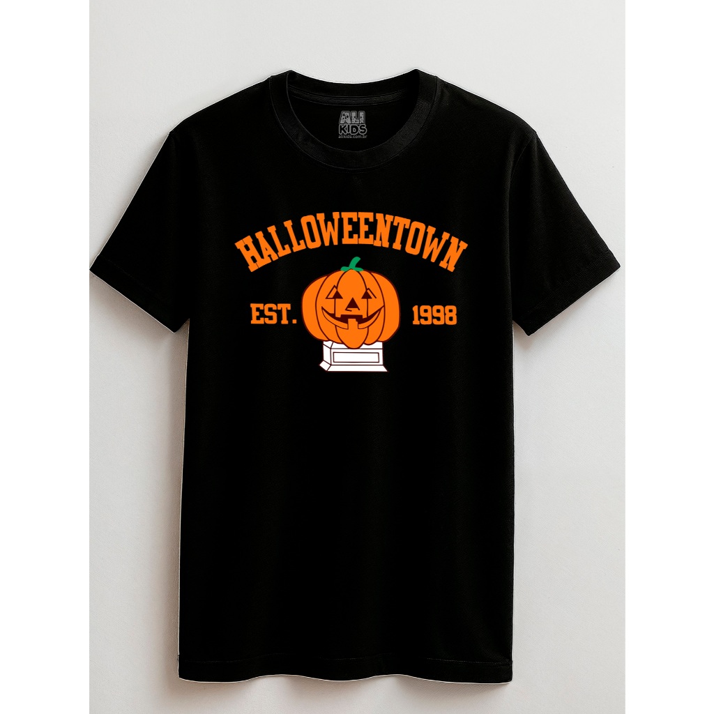 Camiseta Halloween Abobora Dinossauro Juvenil e Infantil 2 ao 16 anos Menina Menino Cidade Halloweentown