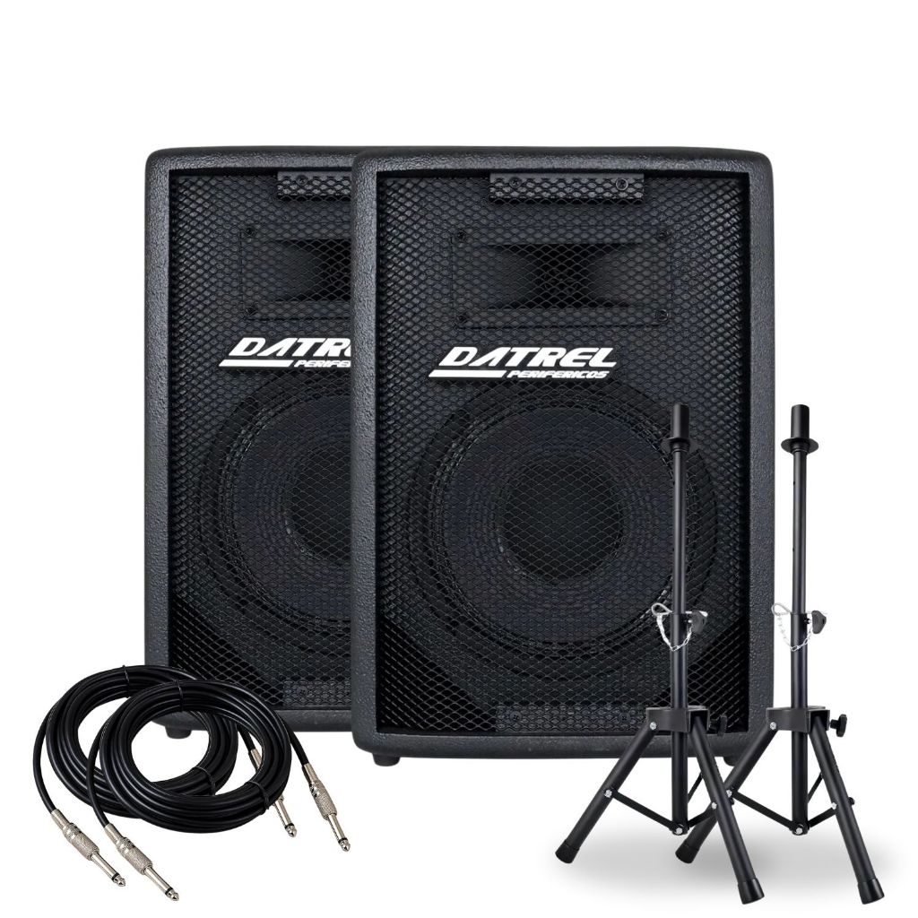 Kit 2 Caixas Som Datrel 300w Ativa Passiva Profissional Acustica Palco Line + Suportes Pedestal Tripe + Cabos
