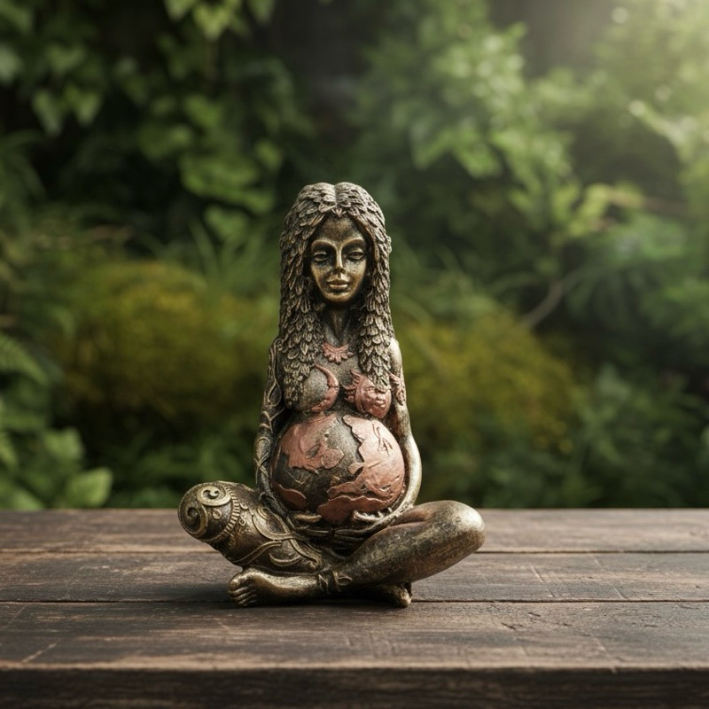 Estatueta Gaia Deusa Mãe Terra Wicca em Resina – Força, Fertilidade e Proteção