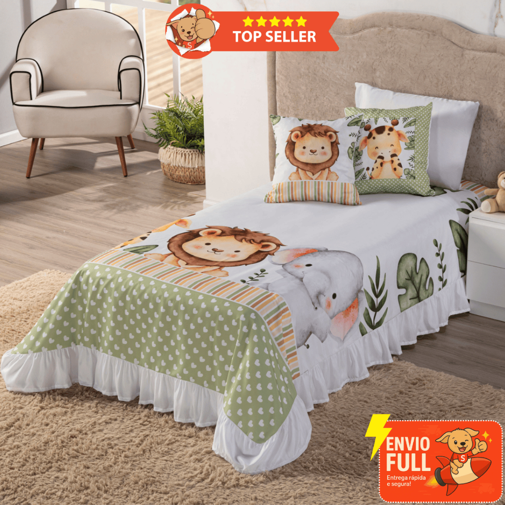 Kit Cobre-Leito Infantil Solteiro 6 Peças –1,70x2,30 | Decoração e Conforto para Quarto/ S...