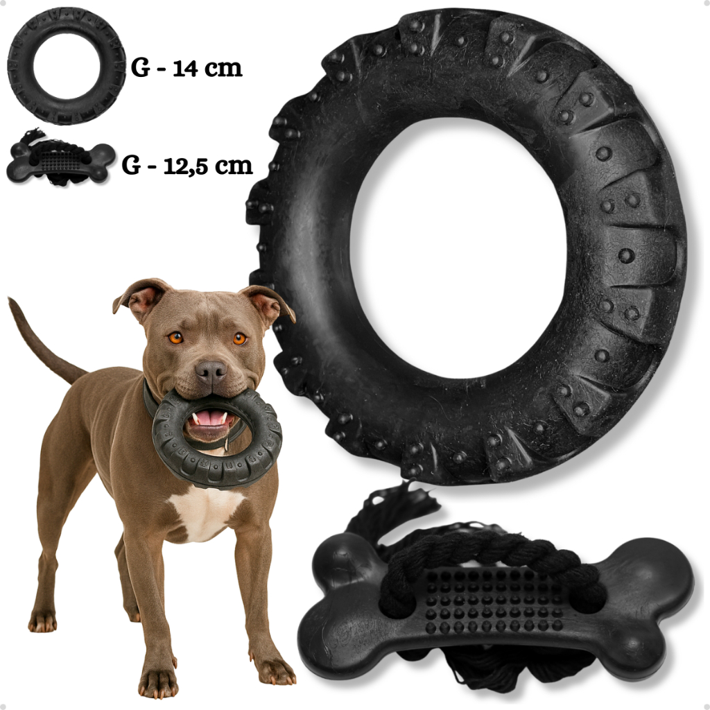 Kit Brinquedo Mordedor para Cachorro Pneu G + Osso Ossinho Massageador Grande Black com Corda 2D Pet em Oferta na Shopee