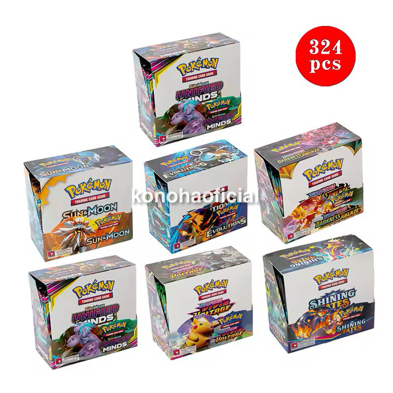 Box 324 Pçs/Caixa Booster Cartas Pokémon TCG VMAX GX EX Sol e Lua Darkness Ablaze Booster Colecionáveis