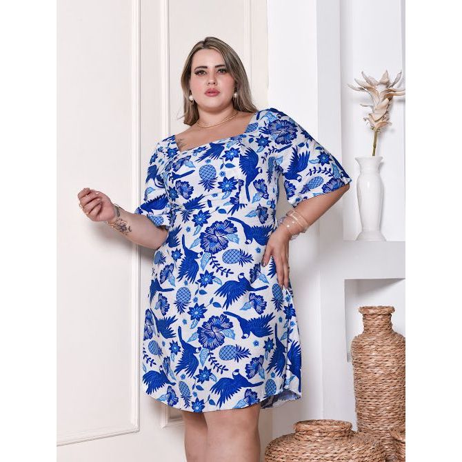 Vestido Plus Size Feminino Curta Estampado Tamanho G1G2 em Oferta na Shopee