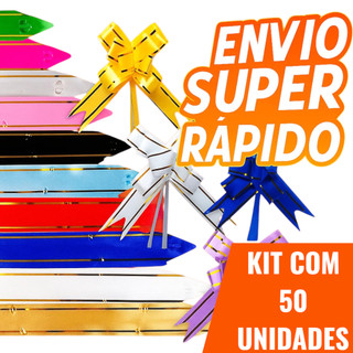 Kit 50 Laços Mágicos Fácil Para Presente Com Filete Dourado P/M/G Com Cores Sortida