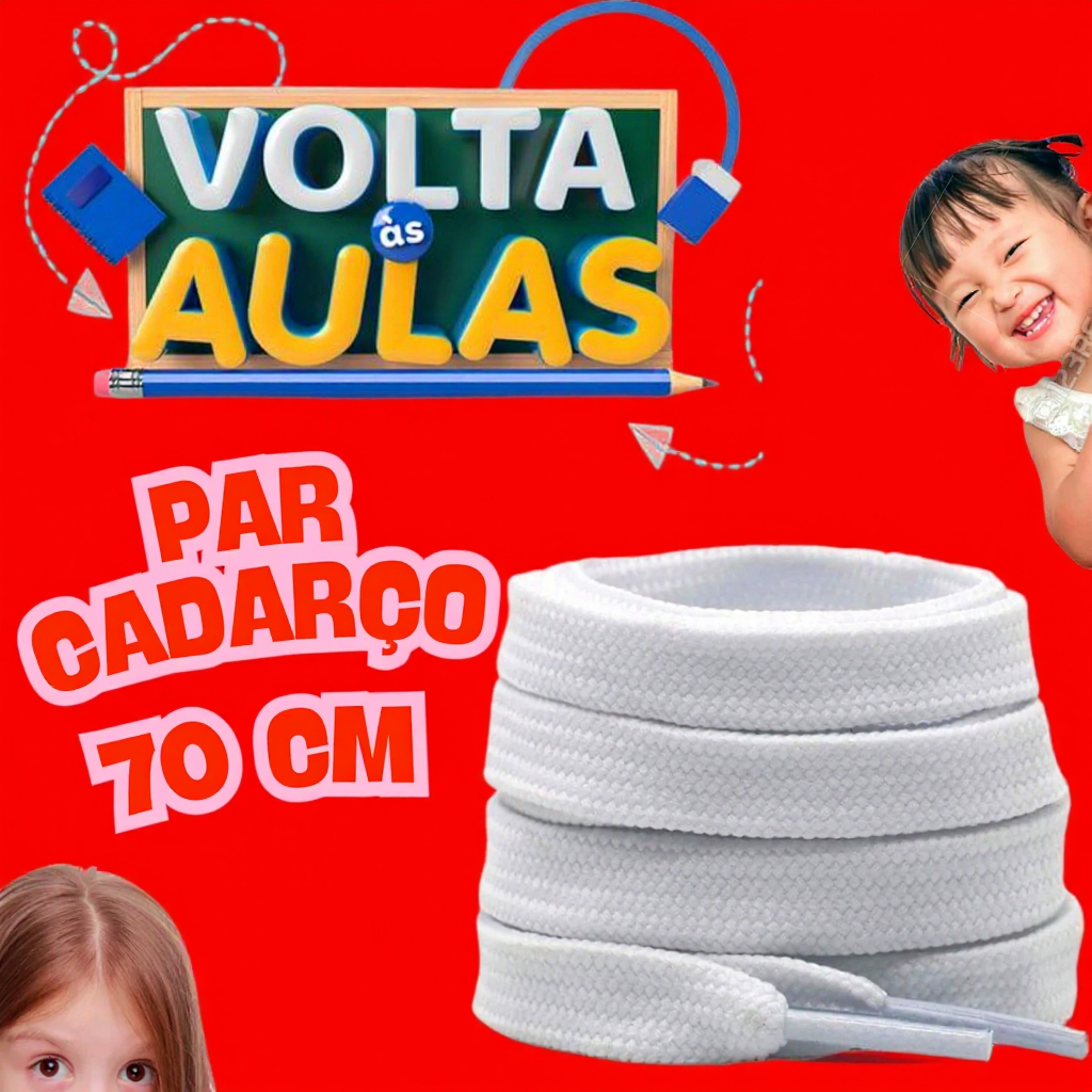 Par de Cadarço Infantil 70 cm BRANCO Cheios de Estilo Jogos Esporte Unissex Renovação Calçados TOP