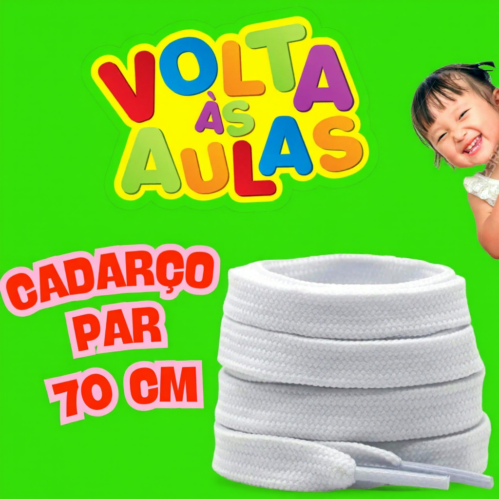 Par de Cadarço Infantil 70 cm BRANCO Cheios de Estilo Materiais Tênis Bota Chuteira Campo Salão