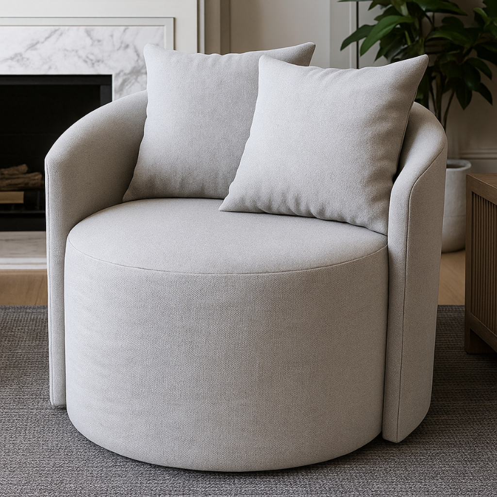 Poltrona Puff Orgânica Decorativa em Linho Elegante Moderna Chique Sala Escritório Decoração Com Almofada