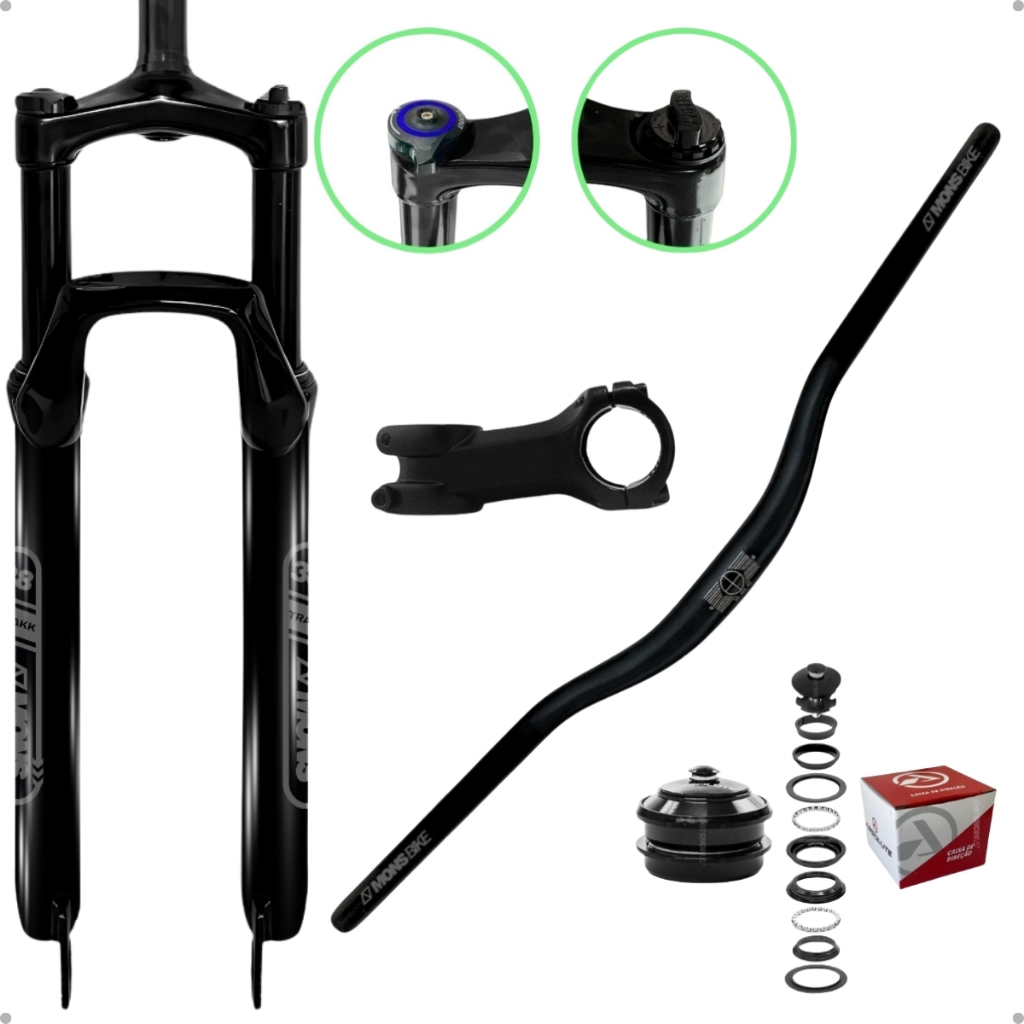 Suspensão Bike Aro 29 Ahead Set + Caixa de Direção Over + Guidão Alumínio + Mesa Avanço Suporte