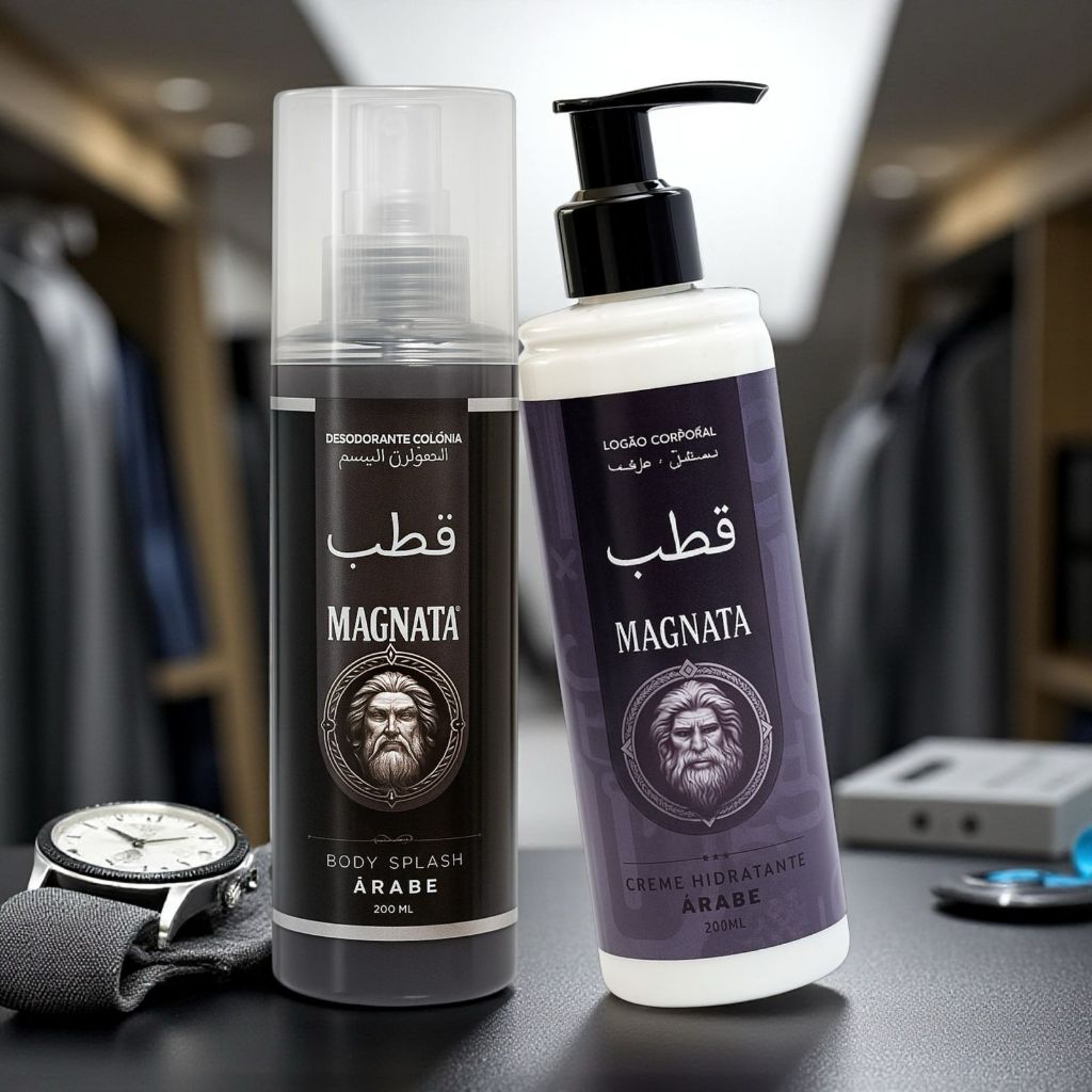 Kit Árabe Masculino Magnata Creme Hidratante + Body Splash 200ml cada em Oferta na Shopee