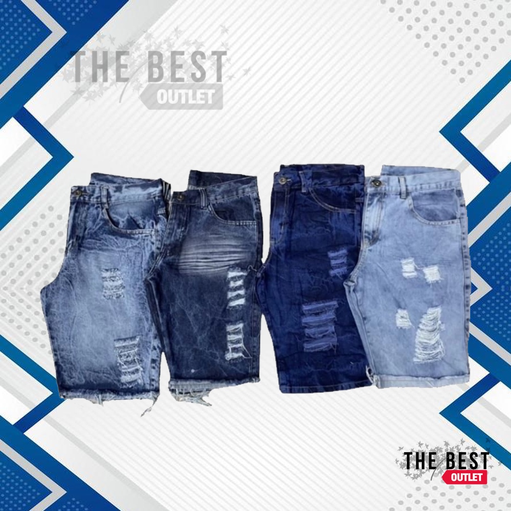 Shorts Jeans Masculino Kit com 4 Bermudas Rasgada Desfiada Preta Branca Escura e Clara Envio Hoje